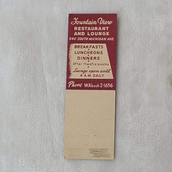 Front Strike Matchbook Cover Fountain View Restaurant Lounge Chicago IL Illinois - Picture 5 of 5